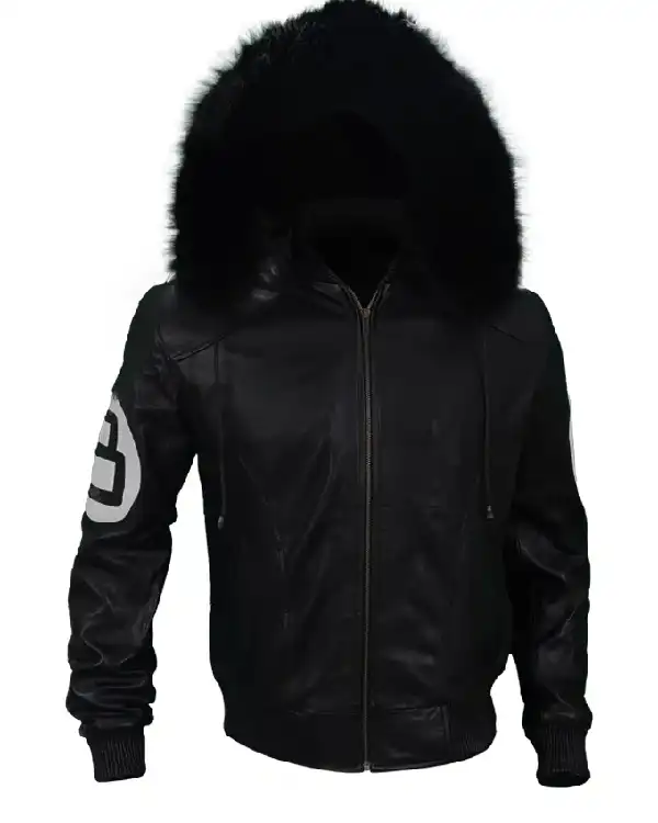 Unisex 8 Ball Black Varsity Bomber Parka Leather Jacket