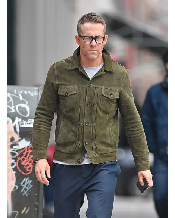 Welcome to Wrexham 2022 Ryan Reynolds Green Suede Jacket