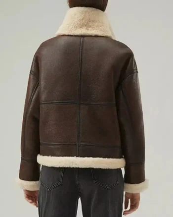 Womens B3 Shearling Coffee Brown With Strapped Collar Leather Jacket back