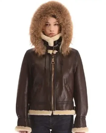 Womens B3 Shearling Parka Dark Brown Leather Jacket