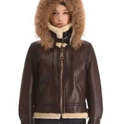 Womens B3 Shearling Parka Dark Brown Leather Jacket