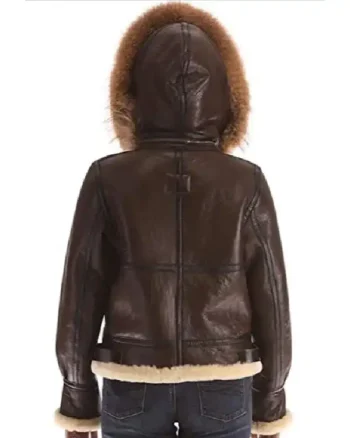 Womens B3 Shearling Parka Dark Brown Leather Jacket back