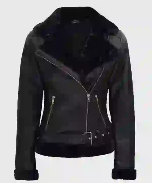 Women’s Black Asymmetrical Shearling Leather Jacket