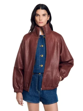 Womens Brown Oversized Crocodile Leather Jacket