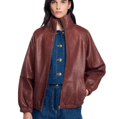 Womens Brown Oversized Crocodile Leather Jacket