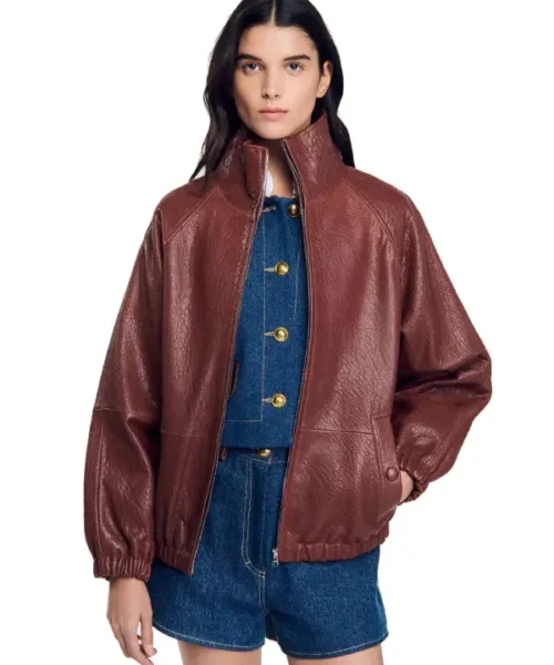 Womens Brown Oversized Crocodile Leather Jacket