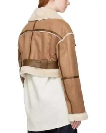 Womens Cropped Shearling Brown Leather Jacket back