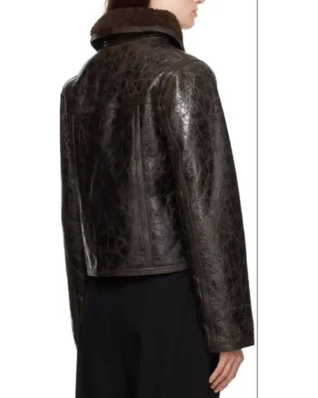Womens Distressed Shearling Dark Brown Leather Jacket back