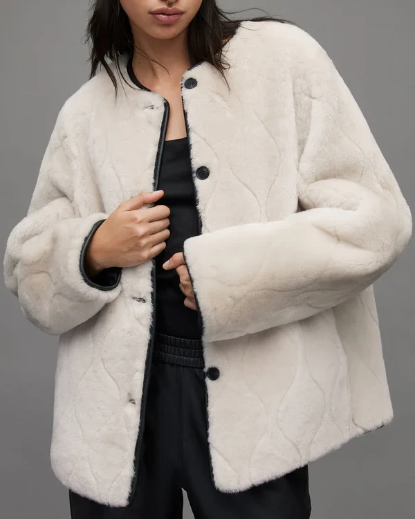 Women's Double Sided Black Leather & White Shearling Jacket