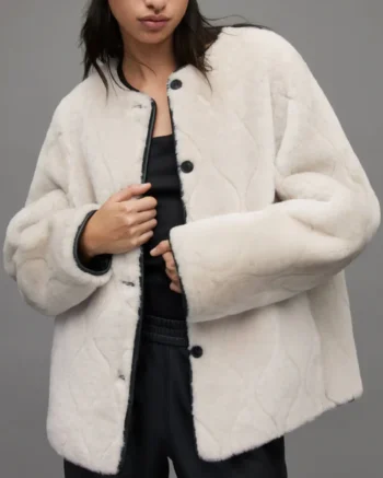 Womens Double Sided Black Leather & White Shearling Jacket