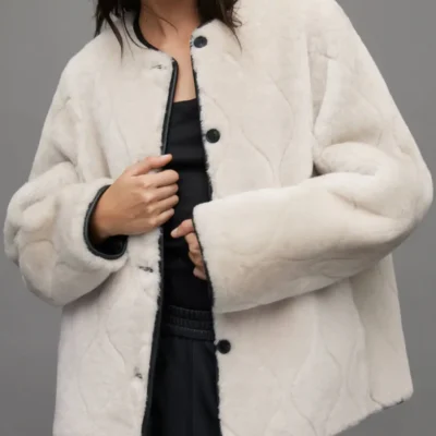 Womens Double Sided Black Leather & White Shearling Jacket