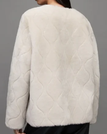 Womens Double Sided Black Leather & White Shearling Jacket - Image 2