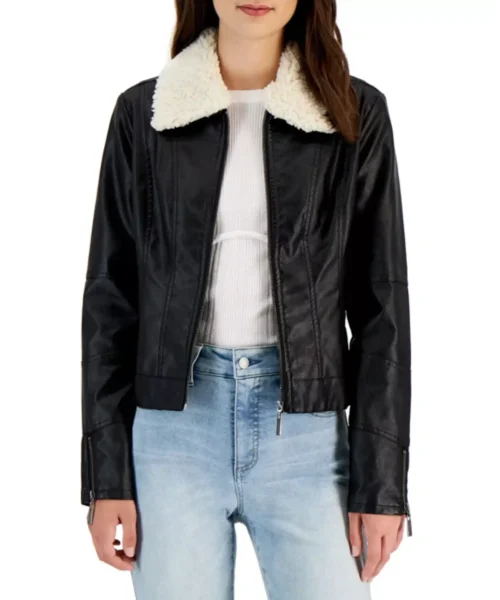 Womens Shearling Aviator Fur Black Leather Jacket