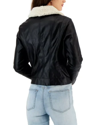Womens Shearling Aviator Fur Black Leather Jacket back