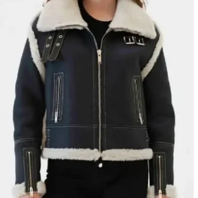 Womens Shearling B3 Aviator Black Leather Jacket