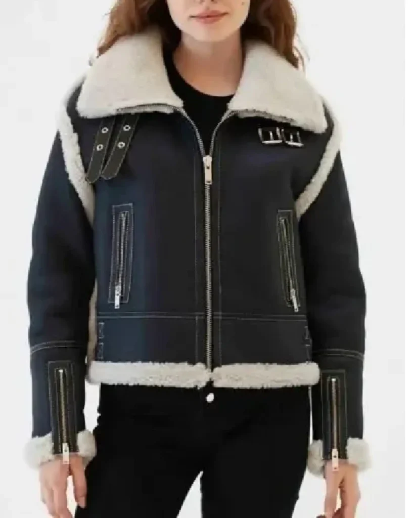 Womens Shearling B3 Aviator Black Leather Jacket