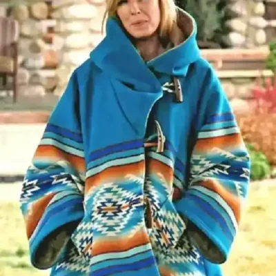 Womens Yellowstone Beth Dutton Turquoise Blue Hooded Wool Coat