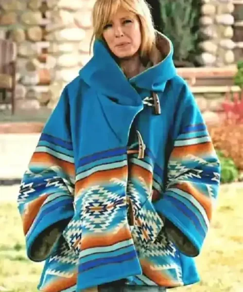 Womens Yellowstone Beth Dutton Turquoise Blue Hooded Wool Coat