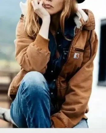 Yellowstone Kelly Reilly Brown Fur Collar Hooded Jacket