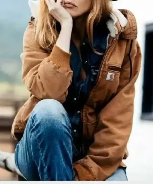 Yellowstone Kelly Reilly Brown Fur Collar Hooded Jacket
