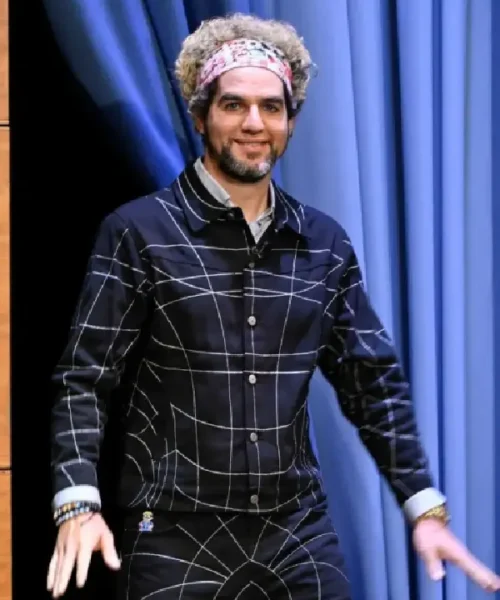 Benny Safdie The Tonight Show Starring Jimmy Fallon S12 Checked Jacketct