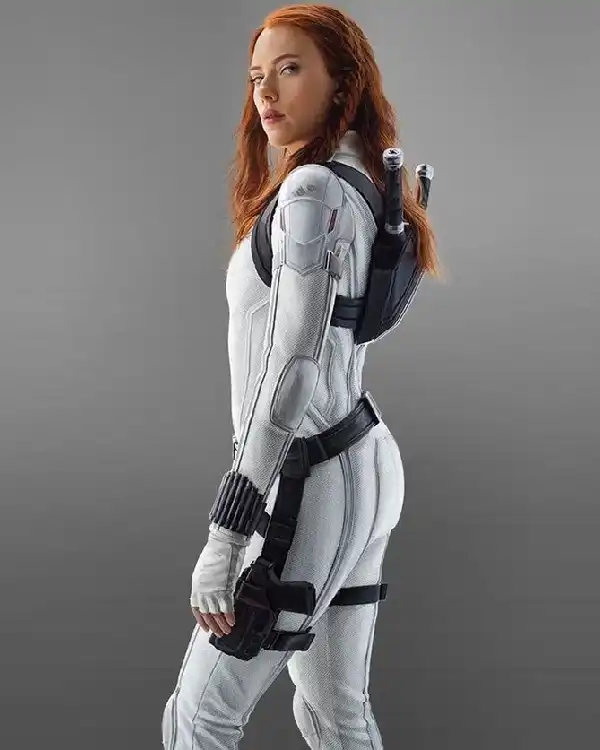 Black Widow Scarlett Johansson Natasha Romanoff White Leather Jacket Side post