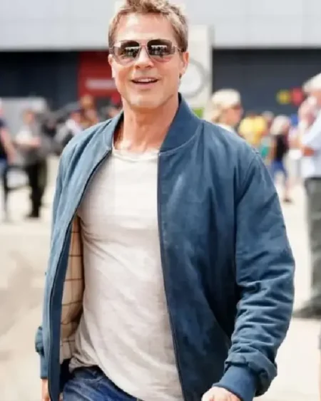 Brad Pitt F1 Blue Bomber Suede Leather Jacket