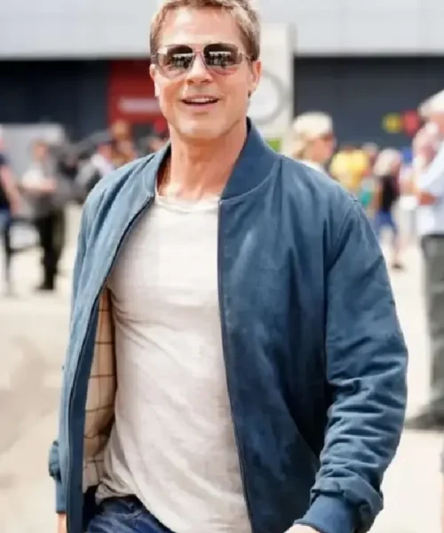 Brad Pitt F1 Blue Bomber Suede Leather Jacket