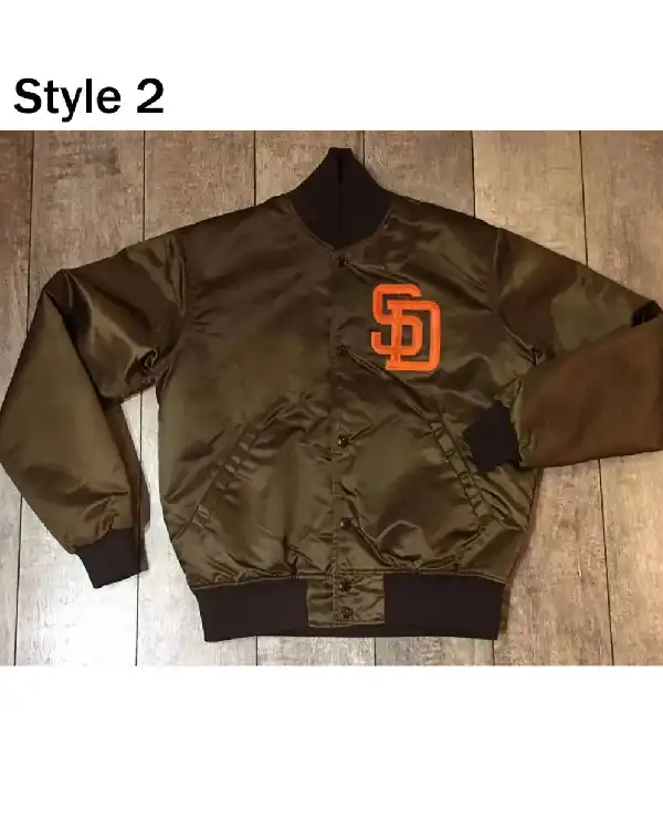 Buy Authentic San Diego Padres 1969 Satin Brown Bomber Jacket Sale light Brown