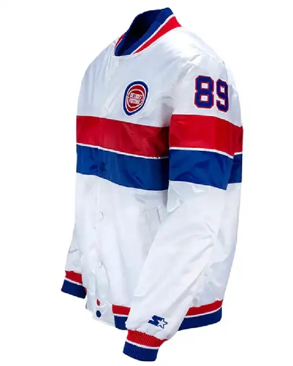 Buy Detroit Pistons 35th Anniversary Varsity White Full-Snap Satin Jacket Sale