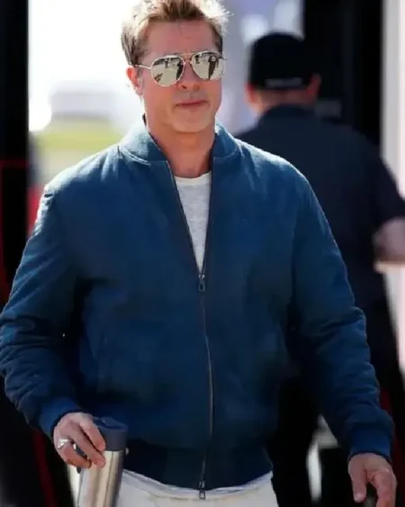 Buy Formula 1 British Grand Prix Brad Pitt Blue Bomber Suede Leather Jacket