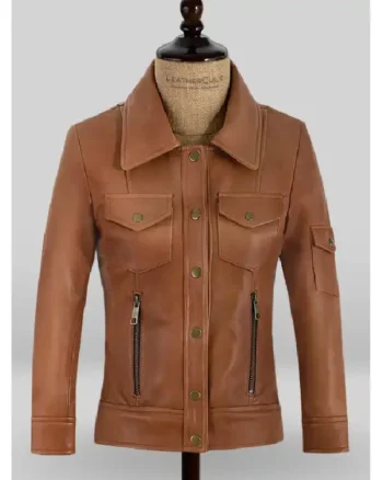 Buy Gigi Hadid Leather Brown Jacket Sale