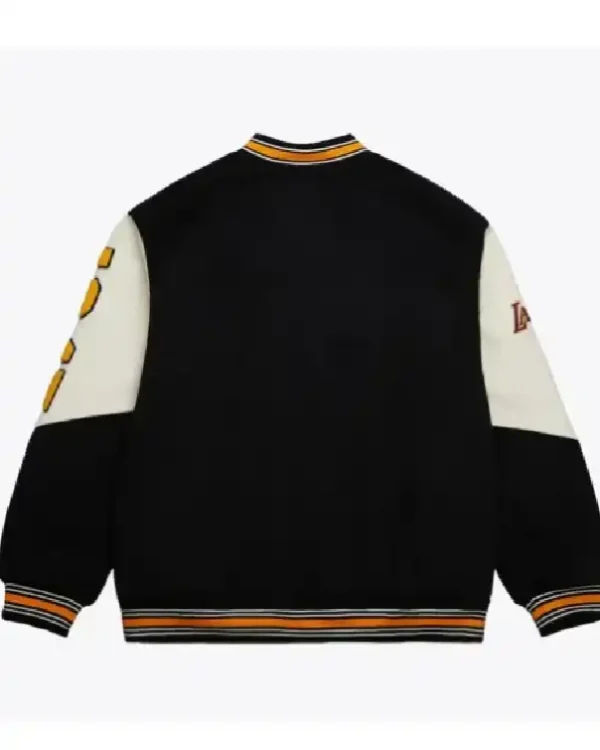 Buy LA Lakers Team History Black Vintage Logo Varsity Jacket Sale