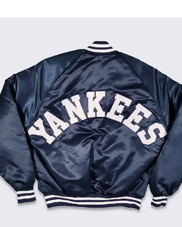Buy Navy New York Yankees 80s Full-Snap Satin Bomber Jacket Sale
