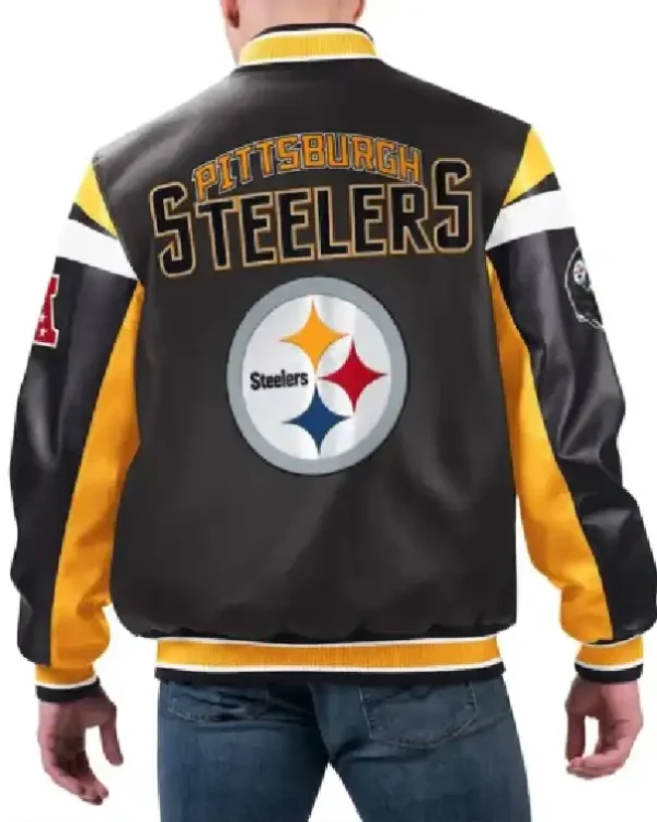 Buy Pittsburgh Steelers Black Varsity Full-Zip Leather Jacket Sale