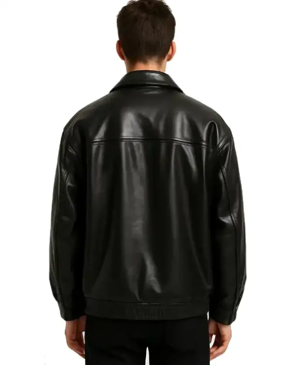 Classic Black Leather Zip-Up Jacket For Men’s