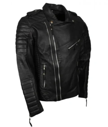 Double Zipper Biker Brondo Leather Jacket - Image 4