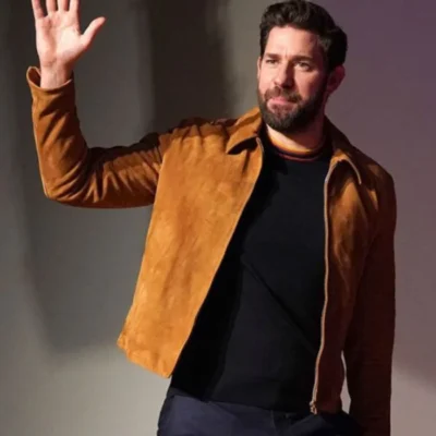 John-Krasinski-Brown-Suede-Leather-Jacket-