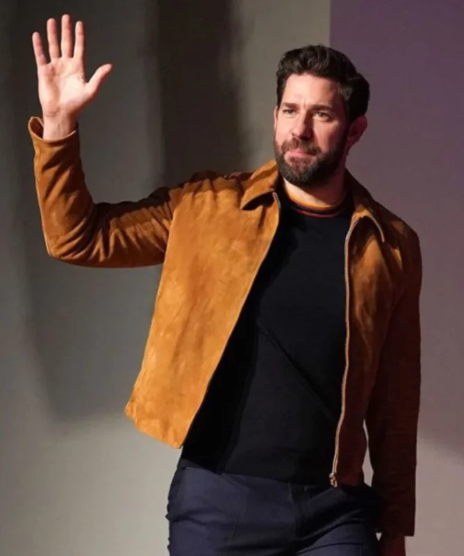 John-Krasinski-Brown-Suede-Leather-Jacket-