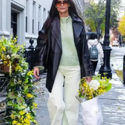 Katie Holmes Leather Coat