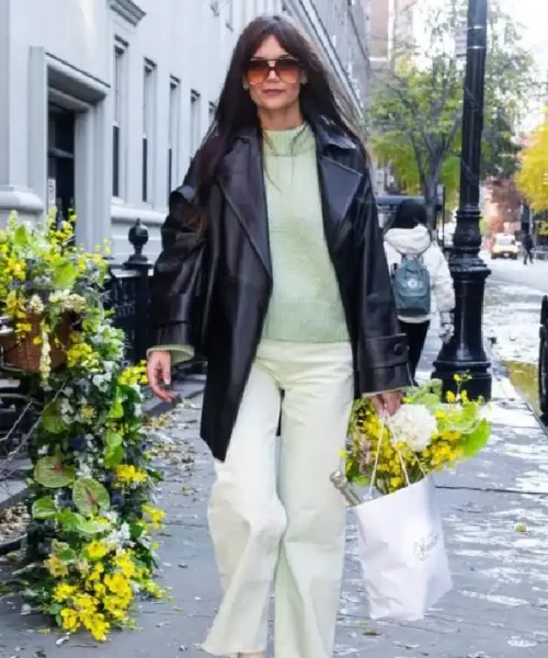 Katie Holmes Leather Coat