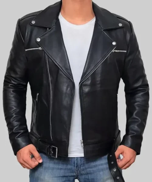 Lester Mens Black Biker Leather Jacket