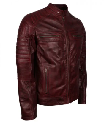 Maroon Waxed Vintage Leather Biker Jacket Men’s First