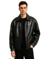 Men’s Classic Black Leather Zip-Up Jacket