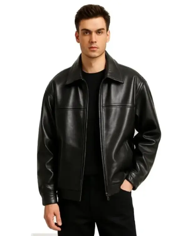 Men’s Classic Black Leather Zip-Up Jacket