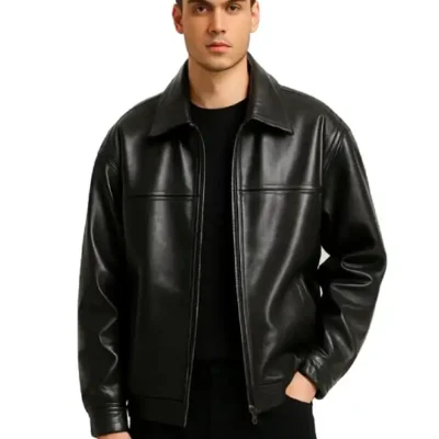 Men’s Classic Black Leather Zip-Up Jacket