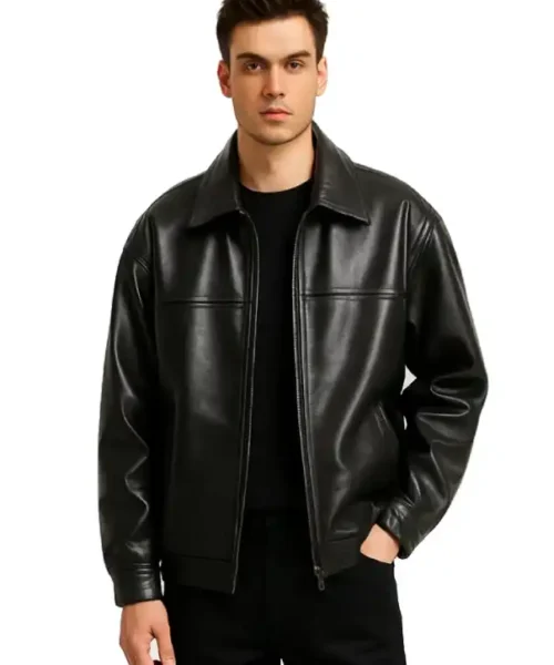 Men’s Classic Black Leather Zip-Up Jacket