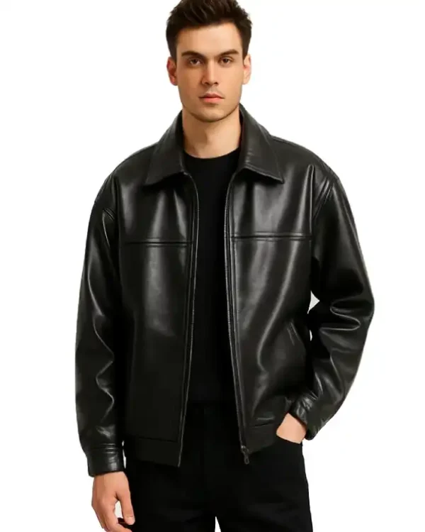 Men’s Classic Black Leather Zip-Up Jacket