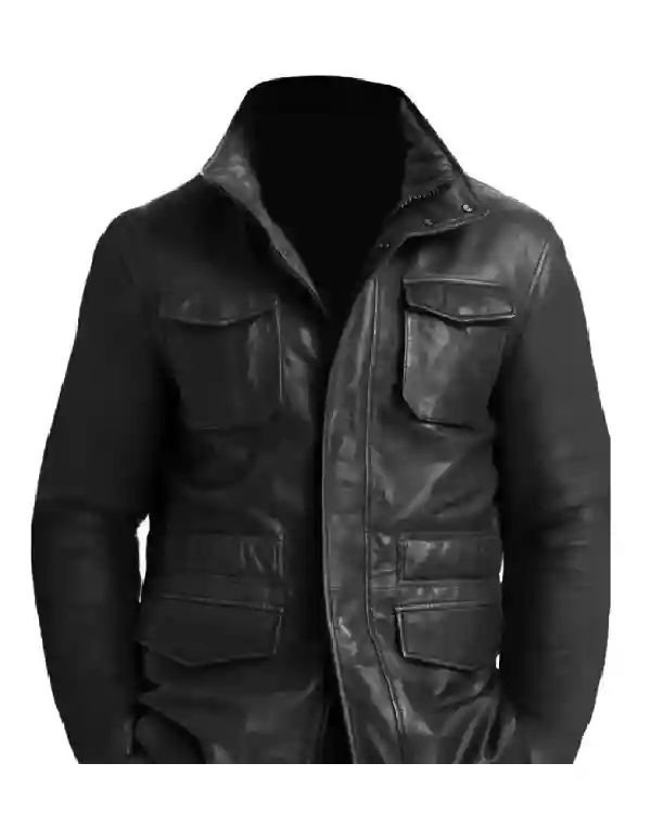 Men’s M65 Field Black Real Lambskin Leather Coat Jacket
