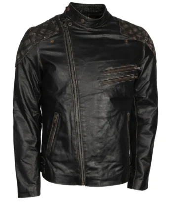 Men’s Skull Embossed Vintage Bikers Motorcycle Leather Jacket